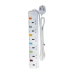 G & T 6-Way Power Extension Cable – 3 Meter Long Heavy-Duty Power Strip with 6 Sockets, UK 3-Pin Plug, White