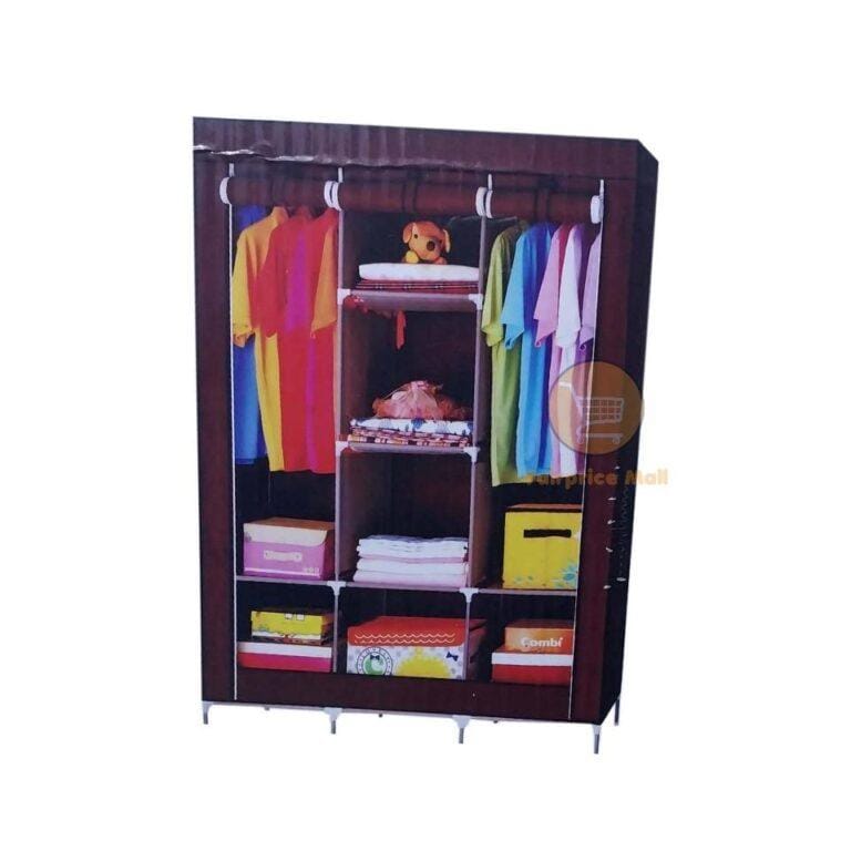 3 Column Metallic Frame Wardrobe / Closet - Maroon