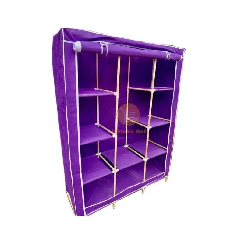 3 Column Wooden Frame Wardrobe /Closet - Purple