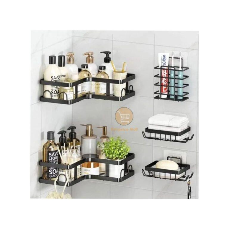 5pc Corner Shower Caddy Organizer for Bathroom Kitchen Bedroom No Drilling, Steel