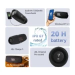JBL Charge 5 Bluetooth Speaker, Portable IP67 Waterproof Wireless Speaker, 20 Hours Play Time - Black