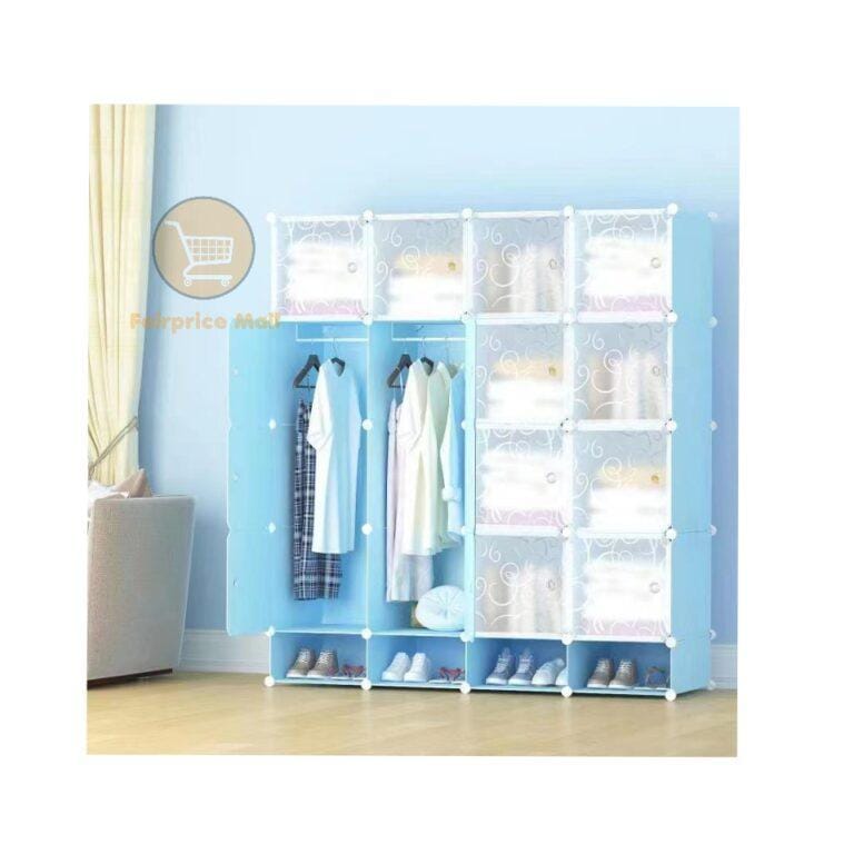 4 Column Plastic Wardrobe with Shoe Rack - Blue