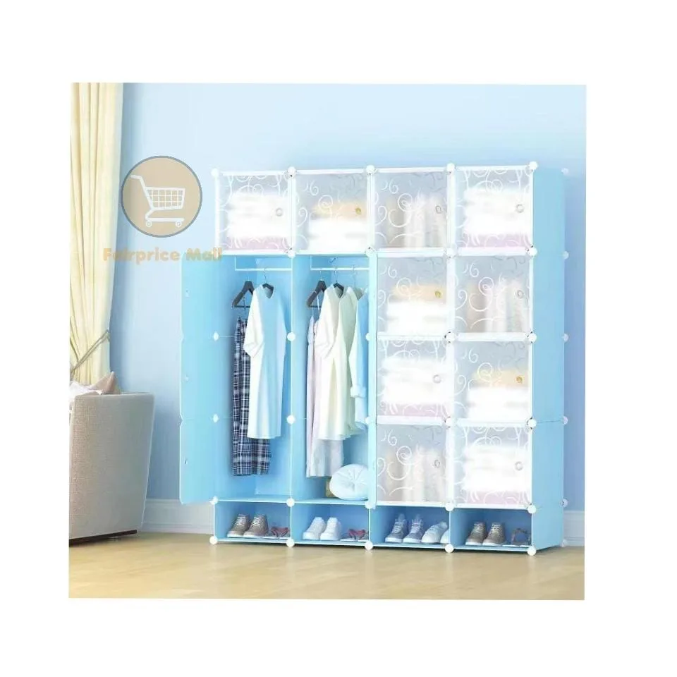 4 Column Plastic Wardrobe with Shoe Rack - Blue
