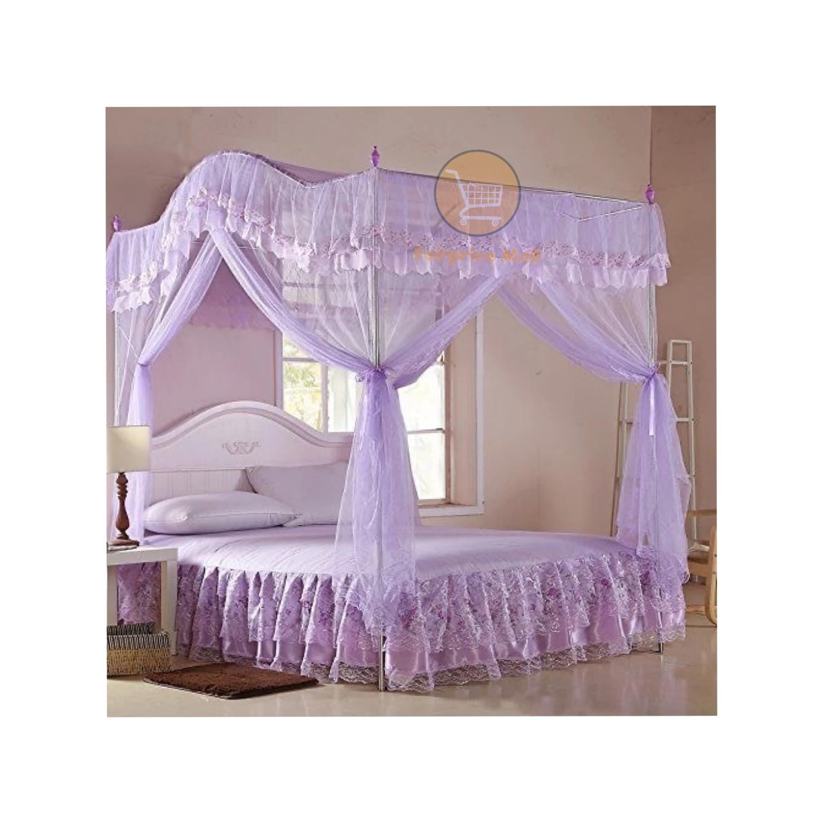 curved-net1 Luxurious Curved Mosquito Net With Poles 5x6 – Purple