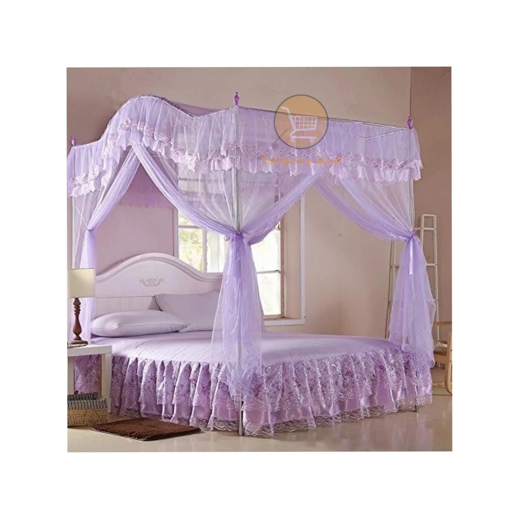 Luxurious Curved Mosquito Net With Poles  5x6 – Purple