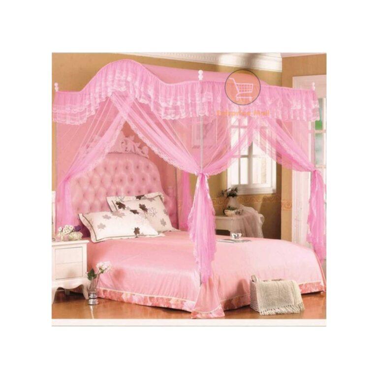 Luxurious Curved Mosquito Net With Poles  5x6 – Pink