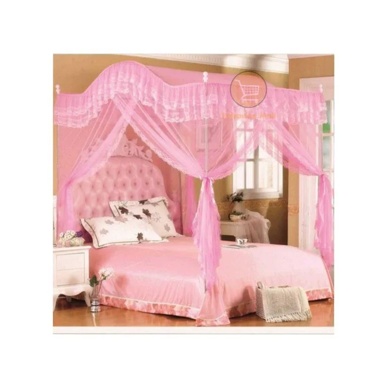 Luxurious Curved Mosquito Net With Poles  5x6 – Pink