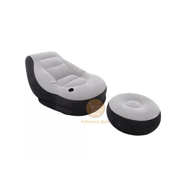 Intex Inflatable Flocking Air Chair With Footrest and Pump-Grey