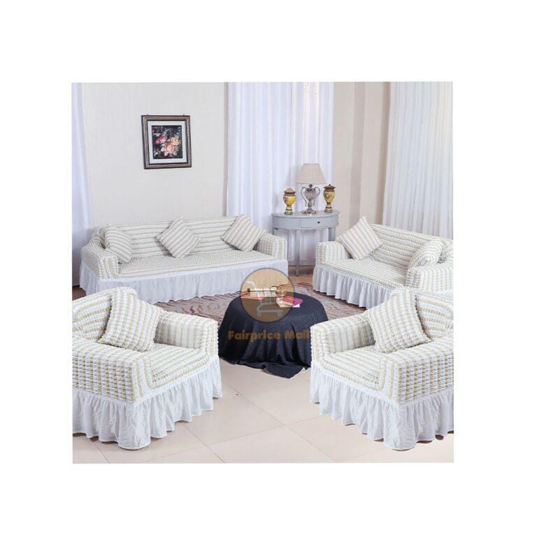 Turkish Cotton Sofa Chair Cover (Stripped White) – 7 Seater 3,2,1,1
