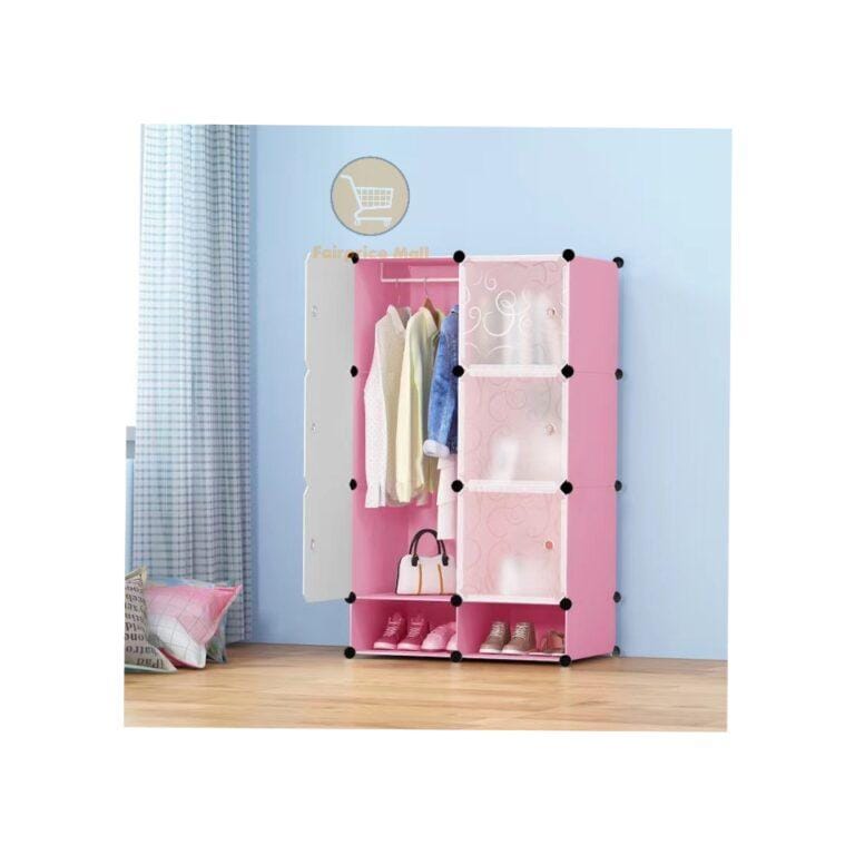 2 Column Plastic Wardrobe with Shoe Rack - Pink
