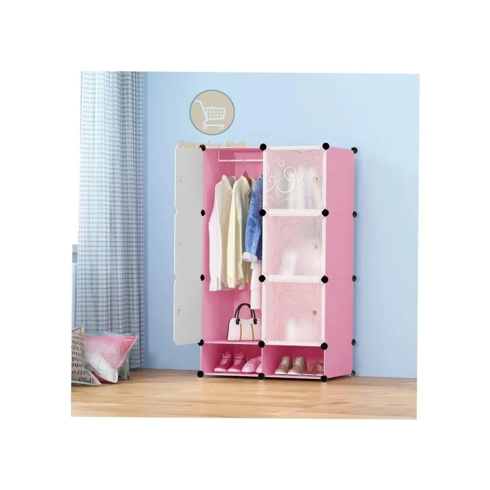 wardrobe2 2 Column Plastic Wardrobe with Shoe Rack - Pink