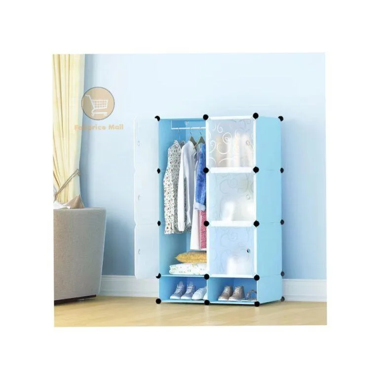 2 Column Plastic Wardrobe with Shoe Rack - Blue