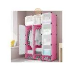 3 Column Plastic Wardrobe with Shoe Rack - Pink