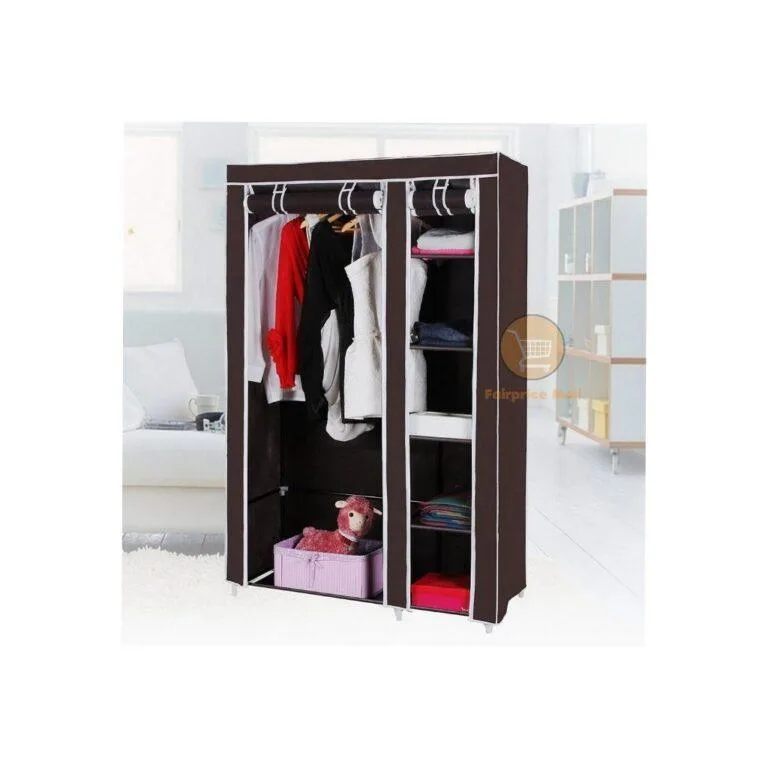 2 Column Wooden Frame Wardrobe / Closet - Brown