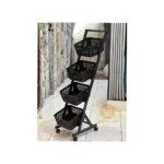 Kitchen Fruit Vegetable Storage Stackable Metal Wire Basket Stand 4 Tier Rolling Cart with 4 Detachable Cube Pantry Organizer Rack