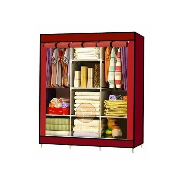 red 3 Column Metallic Frame Wardrobe /Wardrobe