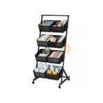 Kitchen Fruit Vegetable Storage Stackable Metal Wire Basket Stand 4 Tier Rolling Cart with 8 Detachable Cube Pantry Organizer Rack