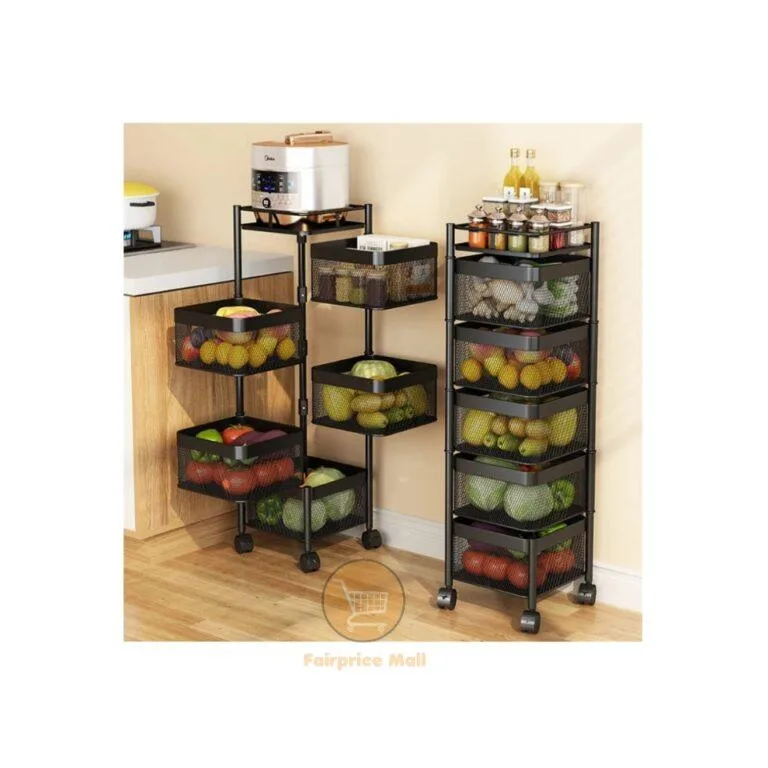5 Tier Kitchen, Bedroom, Bathroom Storage Rack Basket Trolley Organizer  Black