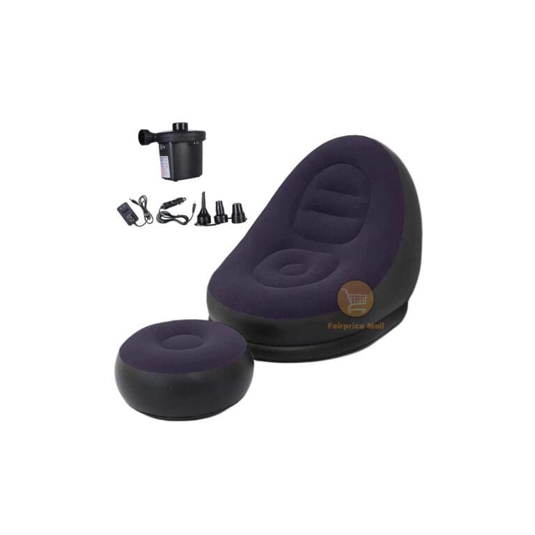Inflatable Air Chair With Foot Rest and Pump - Deep Blue