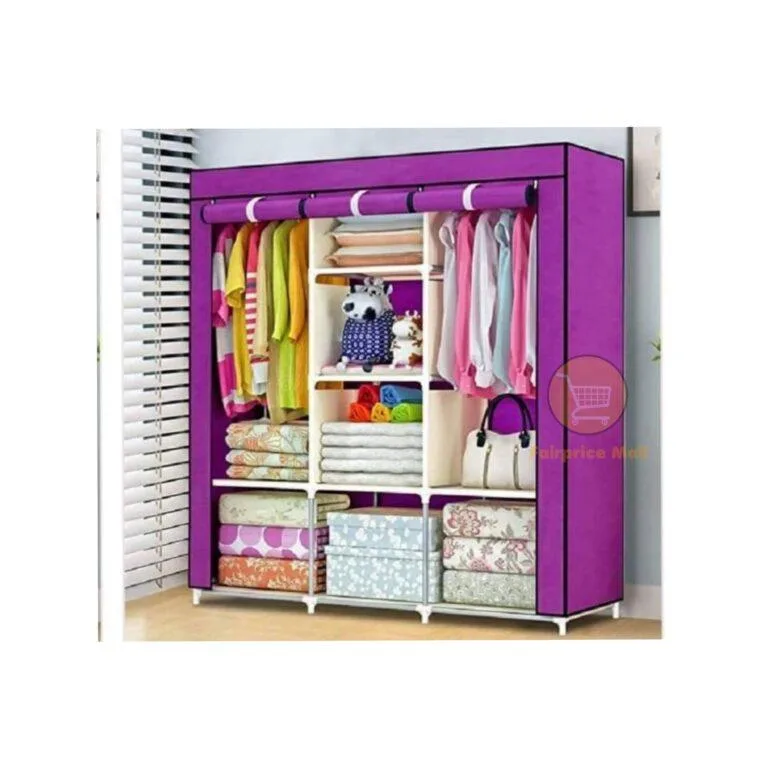 3 Column Metallic Frame Portable Wardrobe /Closet - Purple