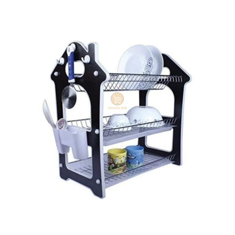 3-Tier New Wooden Panel Dish Drying Rack /Dish Drainer With Draining Tray For Bowl Cup Plate & Sink accessories