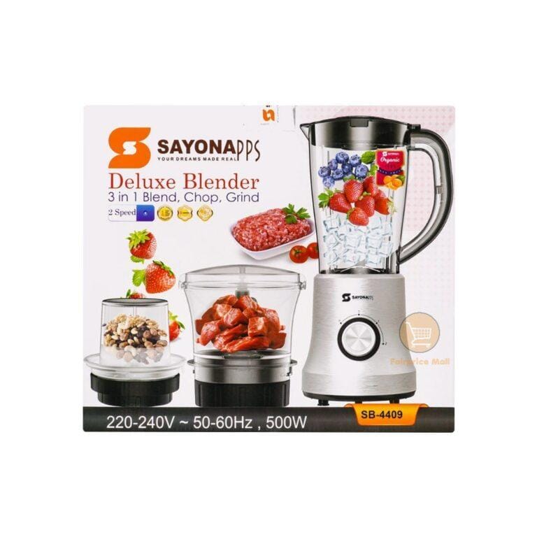Sayona Deluxe Blender 3-In-1 Blend, Chop & Grind, 500W, SB-4409
