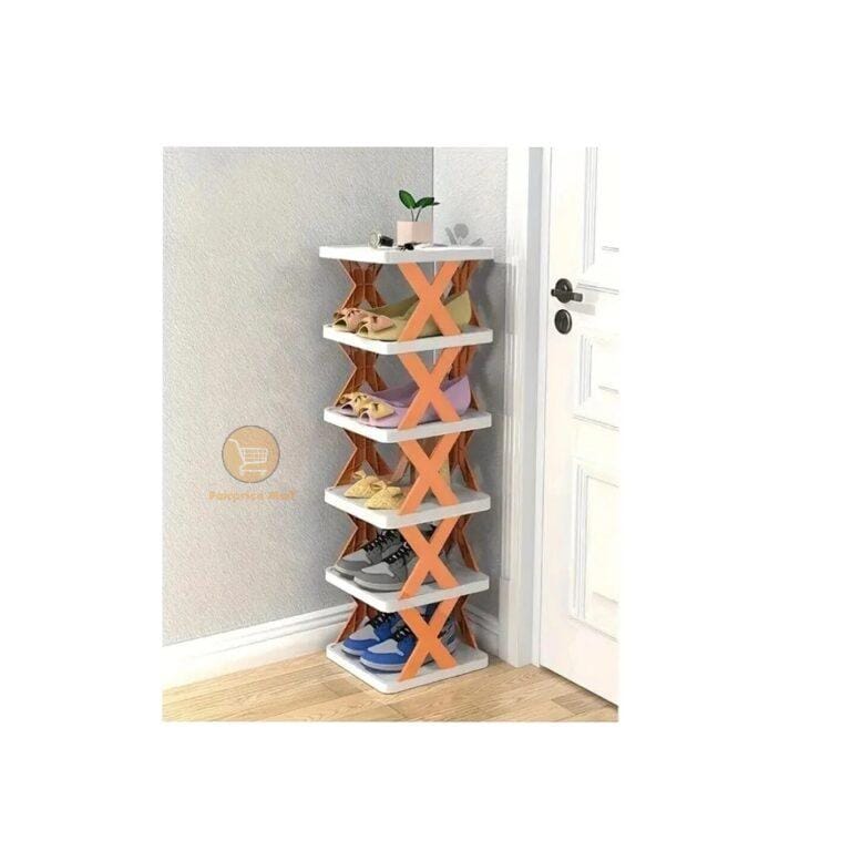 Space-saving  6 Shelves Plastic Shoe Rack - Orange