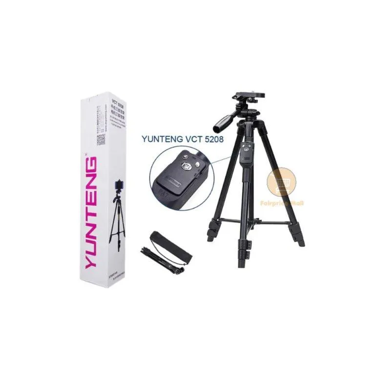 YUNTENG 5208 Mobile Phone Tripod with 3 Way Head & Bluetooth Remote