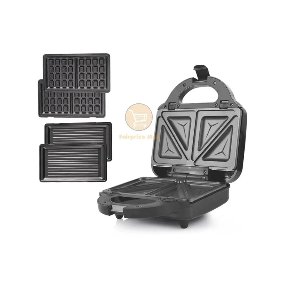DSP 3 In 1 Multifunctional Sandwich Maker, 750 Watt, Black and Silver - KC1209