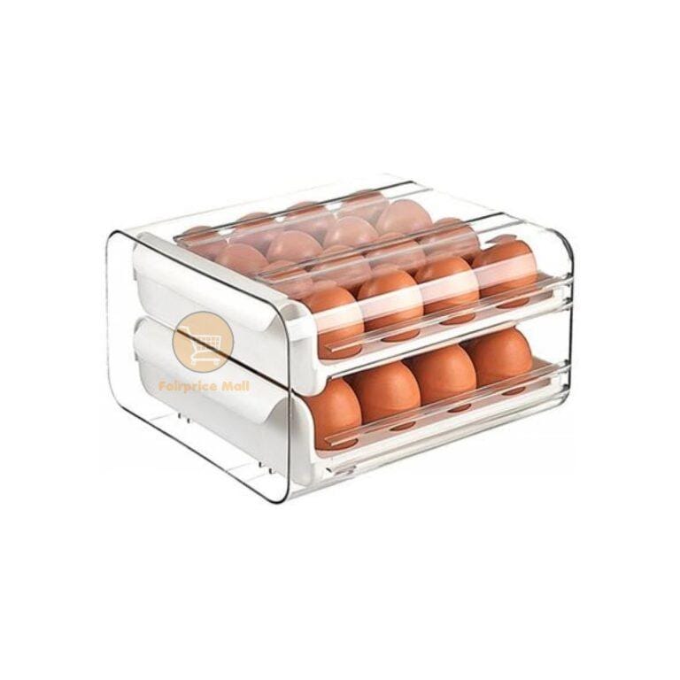 32 Eggs Tray Storage Box Double-deck Refrigerator Drawer, White