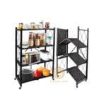 4 Tier Foldable Storage Rack , Heavy Duty Storage Shelf - Black