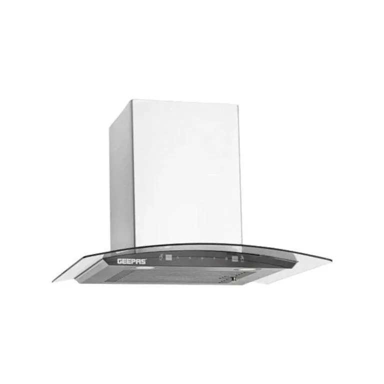 Geepas 60cm GHD601GB Curved Glass Chimney Hood | Range Hood– 750m3/h Suction Kitchen Extractor with LED Lighting
