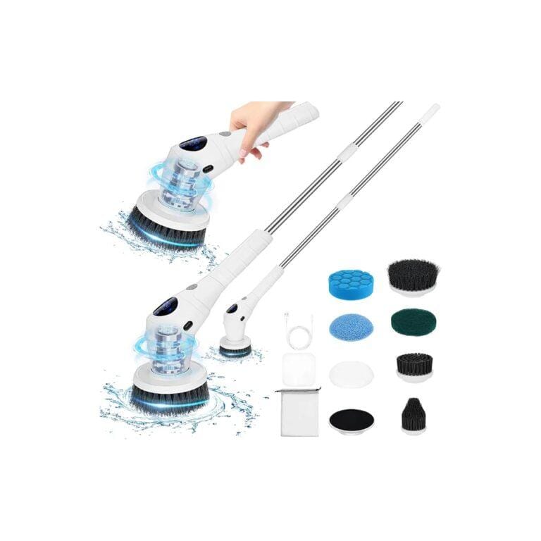 45'' Electric 8 in 1 Cordless Cleaning Brush, Electric Spin Scrubber with 8 Brush Heads & Adjustable Handle