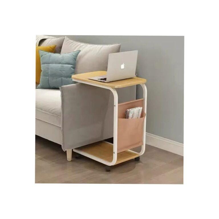 C-Shaped 2-Tier Side Table with Wheels – Laptop Table