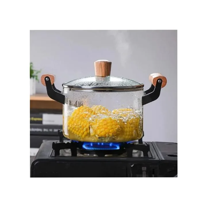 4.5L Heat Resistant Borosilicate Glass Boiling Saucepan Cooking Pot With Glass Cover Kitchen Soup Cooking Tools With Lid