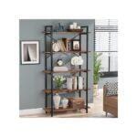5 Tier Bookshelf, Industrial Bookcase with Metal Frame, Rustic Tall Book Shelf Unit for Living Room, Study, Home Office