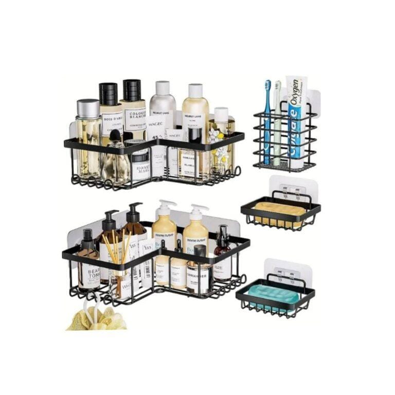 5pc Corner Shower Caddy Organizer for Bathroom Kitchen Bedroom No Drilling, metal