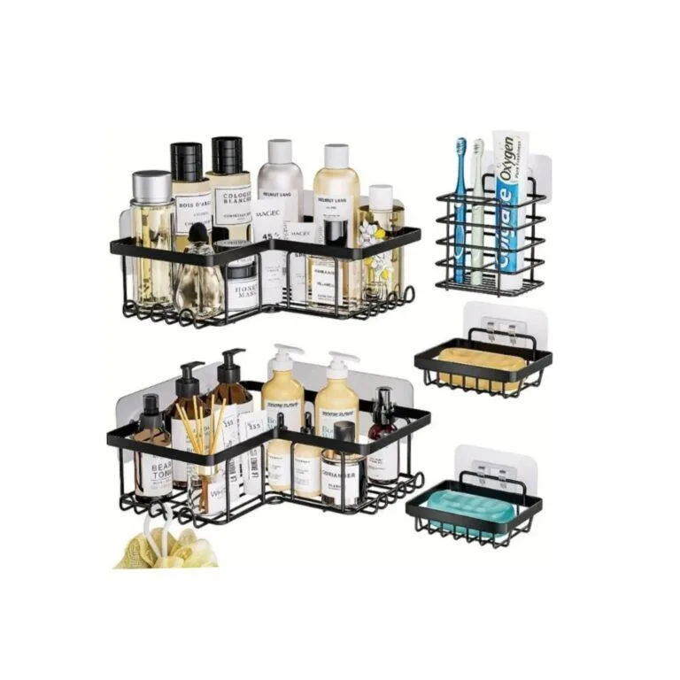 5pc Corner Shower Caddy Organizer for Bathroom Kitchen Bedroom No Drilling, metal
