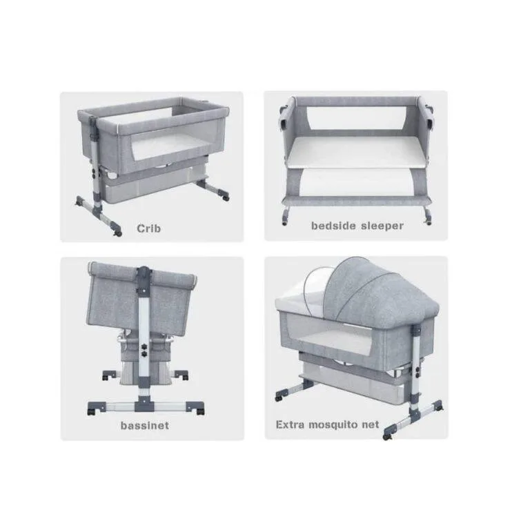 Baby Bassinet, Baby Bed and Bedside Crib Bedside Sleeper with Mattress, Breathable Net