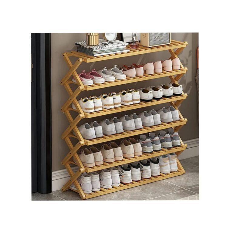 6 Tier Folding Bamboo Shoe Rack, Bench Shoe Shelves , 6 Layer Wooden Shoe Rack