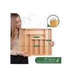 Utensil Drawer Organizer - 3" Deep 100% Bamboo Wooden Expandable Adjustable Kitchen Cutlery Holder Drawer