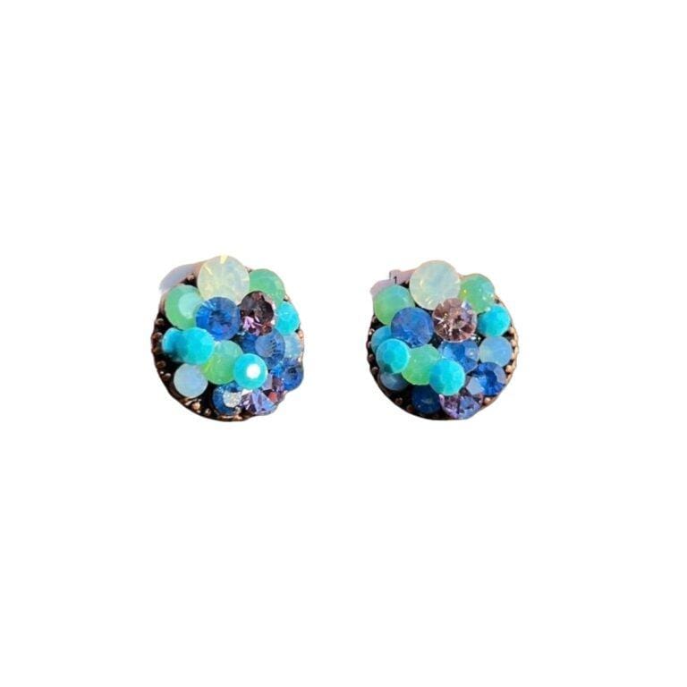 Multicoloured Crystal and Acrylic Bead Round Stud Earrings in Copper Tone - 22mm D