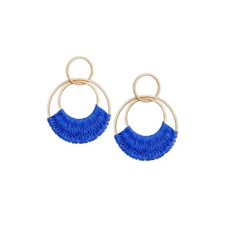 Rattan Drop Earrings /Raffia Hoop Earrings for Women - Blue