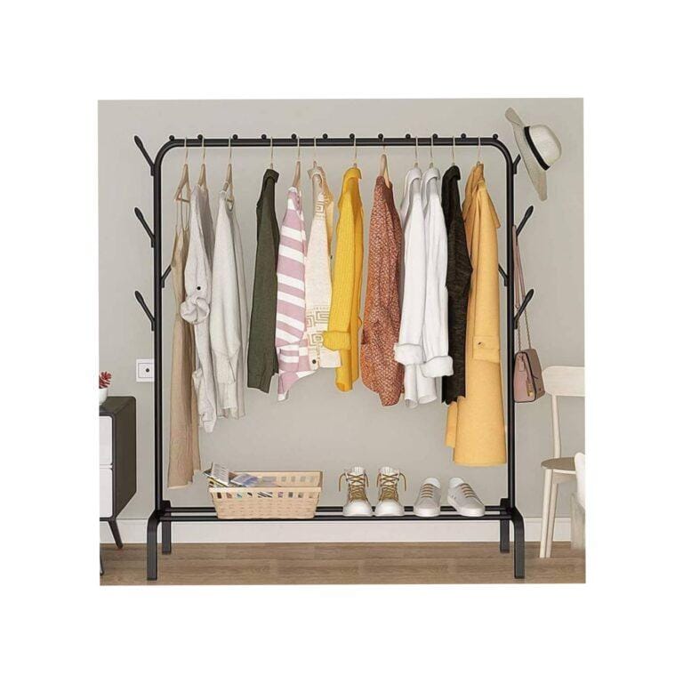 Cloth Rack, Clothing Garment Rack with Hanging Rod and Bottom Storage Area, Cloth Hanging Rail