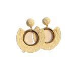 1pair Bohemian-Style Holiday Wind Cream Grass Handwoven Stitched Hollow Circle-Shaped Fashionable Women's Earrings