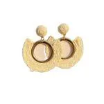 1pair Bohemian-Style Holiday Wind Cream Grass Handwoven Stitched Hollow Circle-Shaped Fashionable Women's Earrings