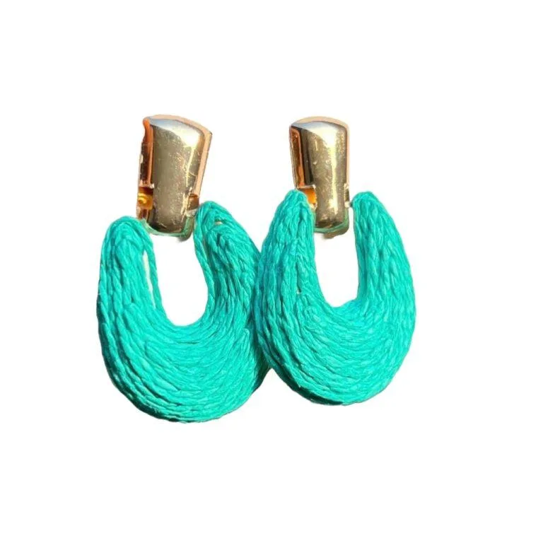 1pair Raffia Dangle Earrings for Women - Green