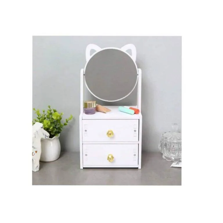 1pc Desktop Cosmetic Organizer Box, Multi-Functional Drawer Style Makeup Dressing Mirror, Skincare, Jewelry Storage Stand