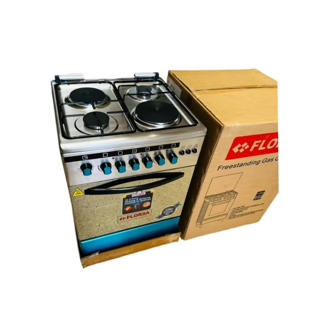 Florsa 2 Gas Burner, 2 Electric Plates Electric Oven 60x60cm Stainless Steel