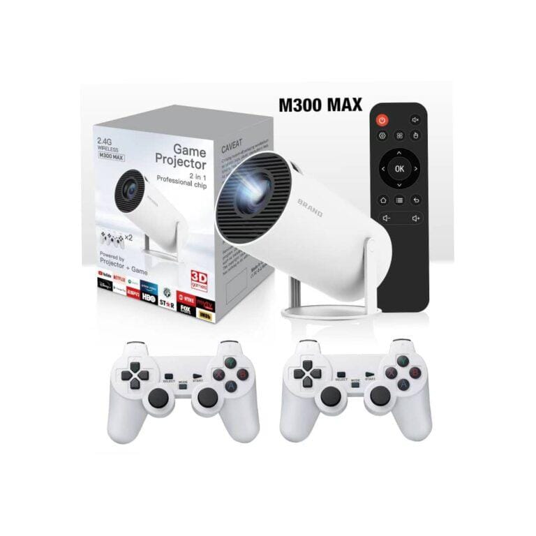 M300 Max Game Projector 4k Smart Game Projector with 2 Wireless Controller Gamepad - White
